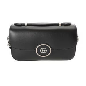 Gucci Double GG Shoulder Bag Black Leather